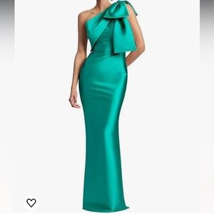 One shoulder mermaid bow gown satin